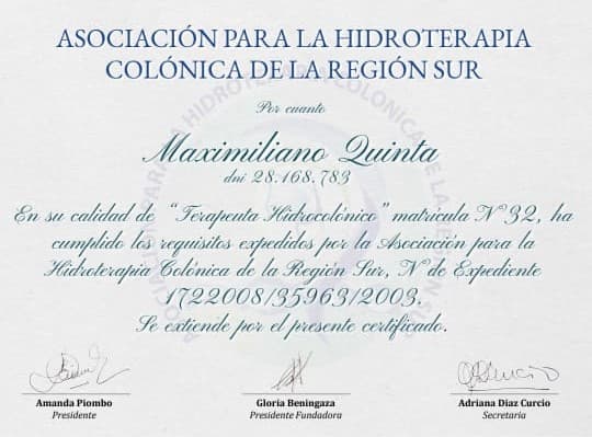 Certificado de Maximiliano Quinta — Matrícula N.º 32